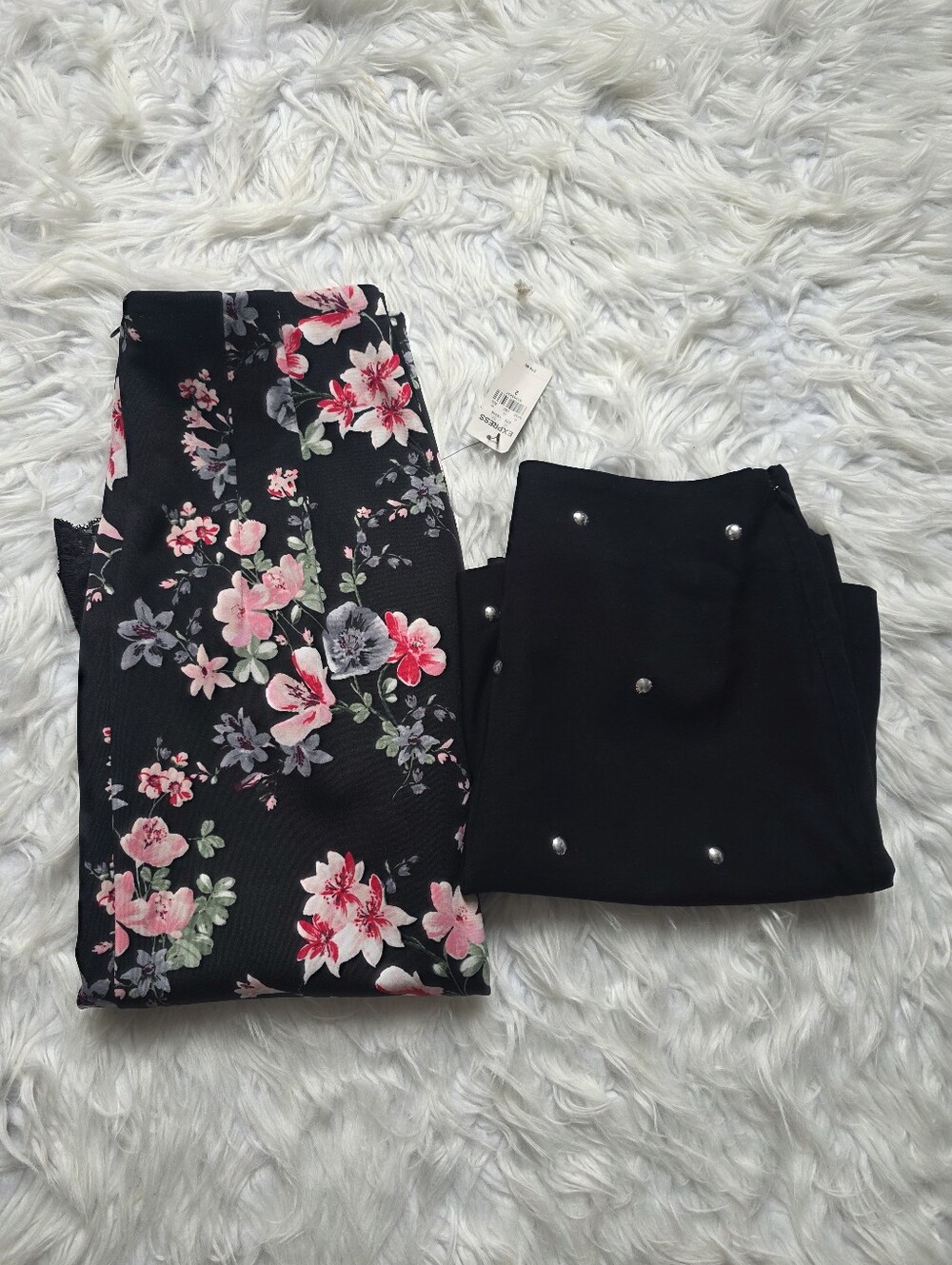 Express Black Pencil Skirt with Pink & Gray Floral Print